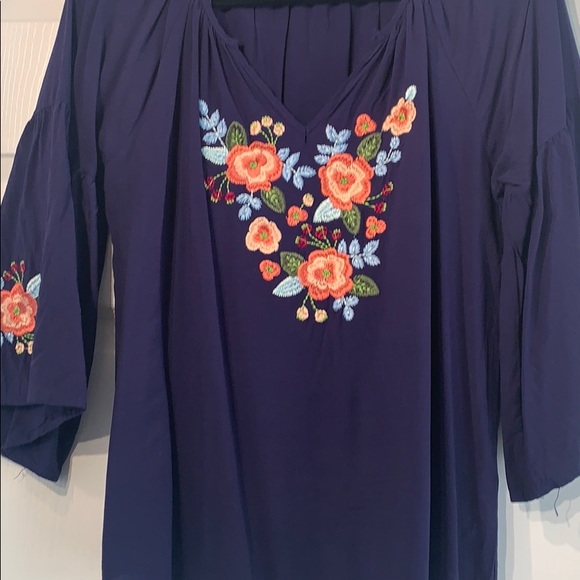 Navy Blouse with Floral Embroidery - Picture 4 of 5